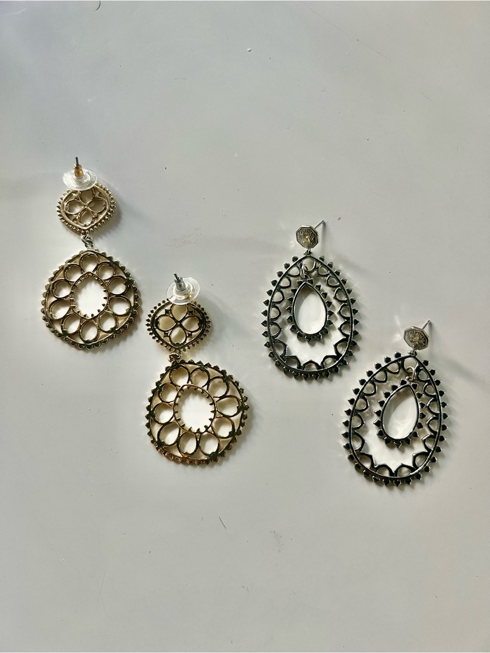 Stella & Dot Gold and Silver Filigree Drop Earring Set